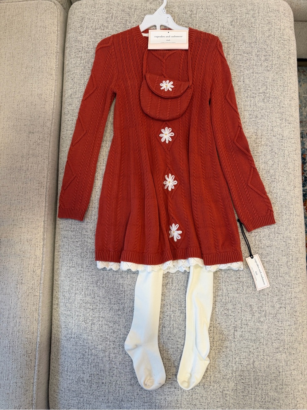 Cupcakes and Cashmere Kids Girls 7-8 Knit Dress Tights Purse 3pc Set NWT